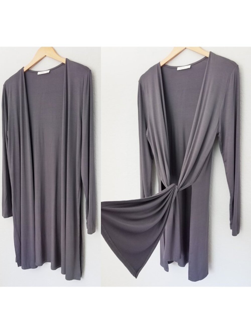 Sivana Bamboo Yoga Wrap Cardigan Size M Grey Gray $118 USA Soft Stretch Slits - Picture 14 of 15